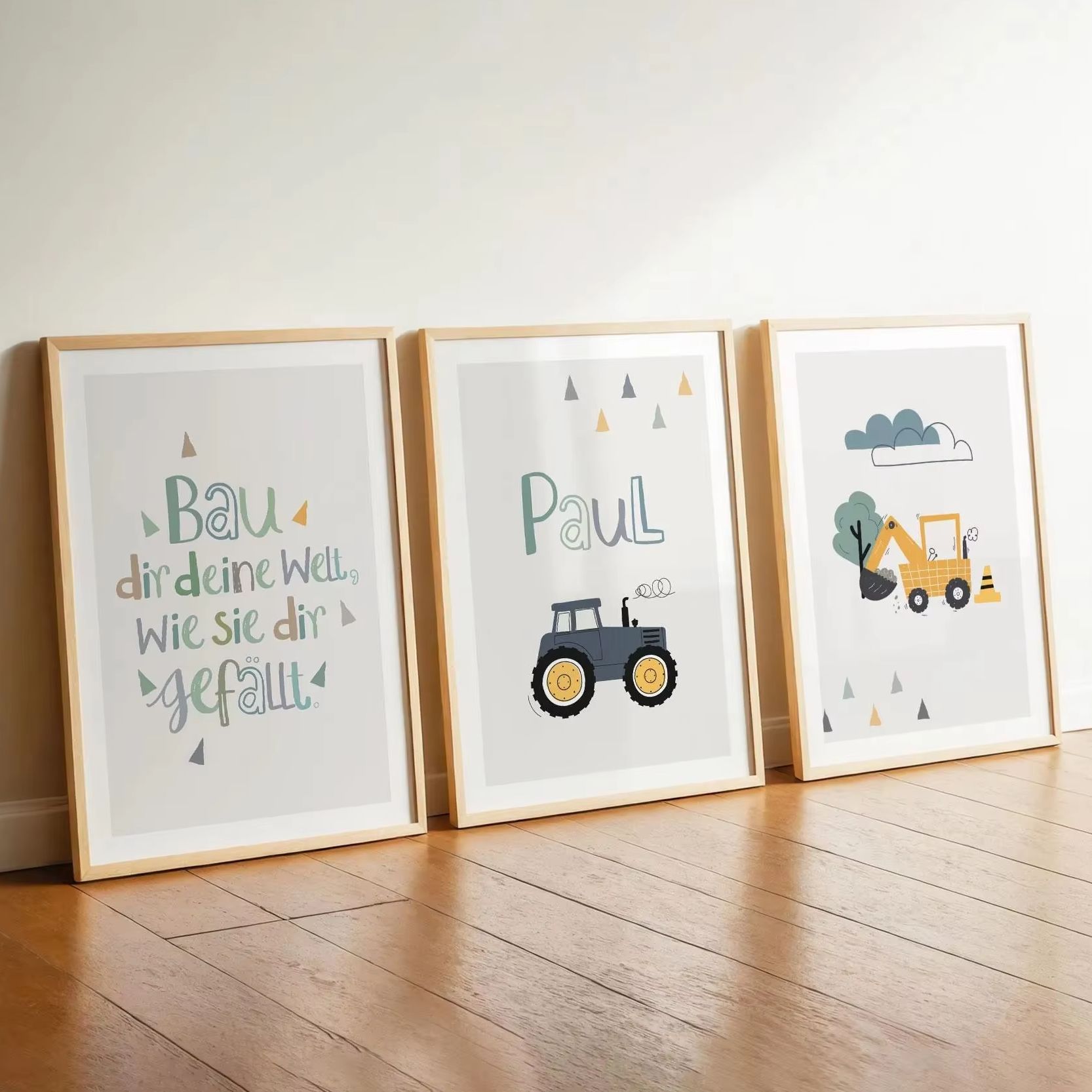 Home Decor Theme - 3 szt./zestaw Kreskówkowy Koparka Ciągnik Personalizowany