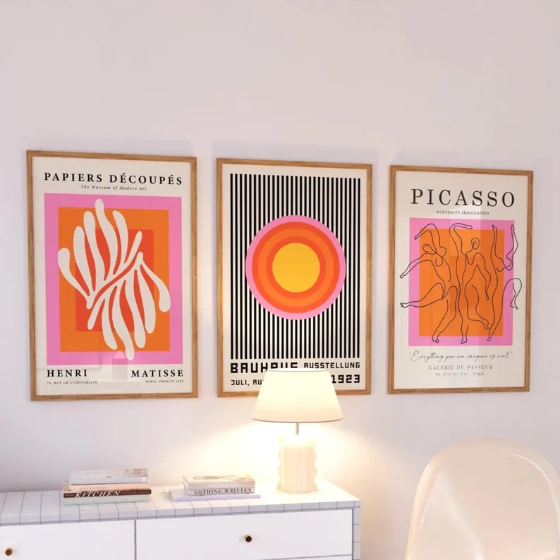 Home Decor Theme - 3 szt. Nowoczesne pomarańczowe obrazy na