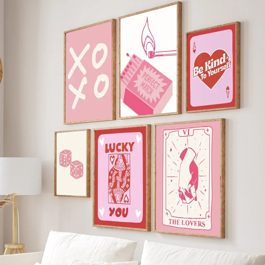 Home Decor Y2K - Różowy, szczęśliwy, pokerowy, królowa, serce, kostki,