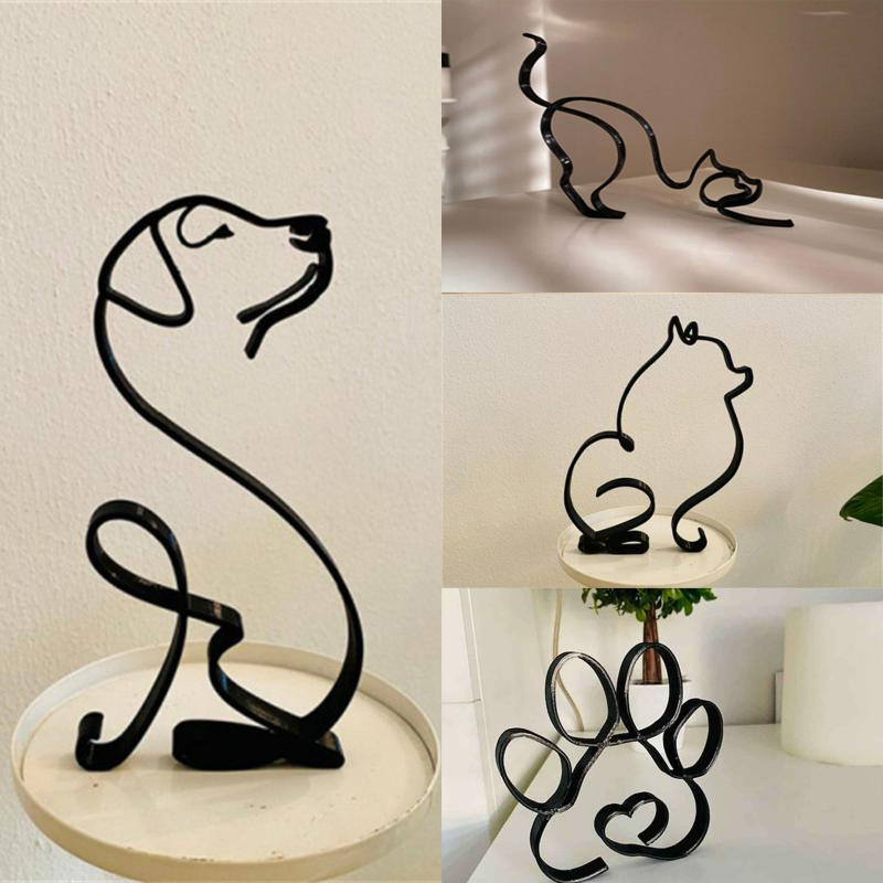 Home Decor Y2K - Rzeźba Psa Metalowy Pies Abstrakcyjna Minimalistyczna