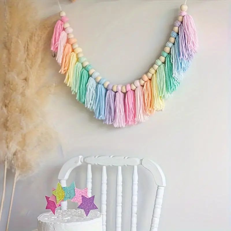Home Decor Y2K - 1szt Boho Kolorowa tęczowa girlanda z